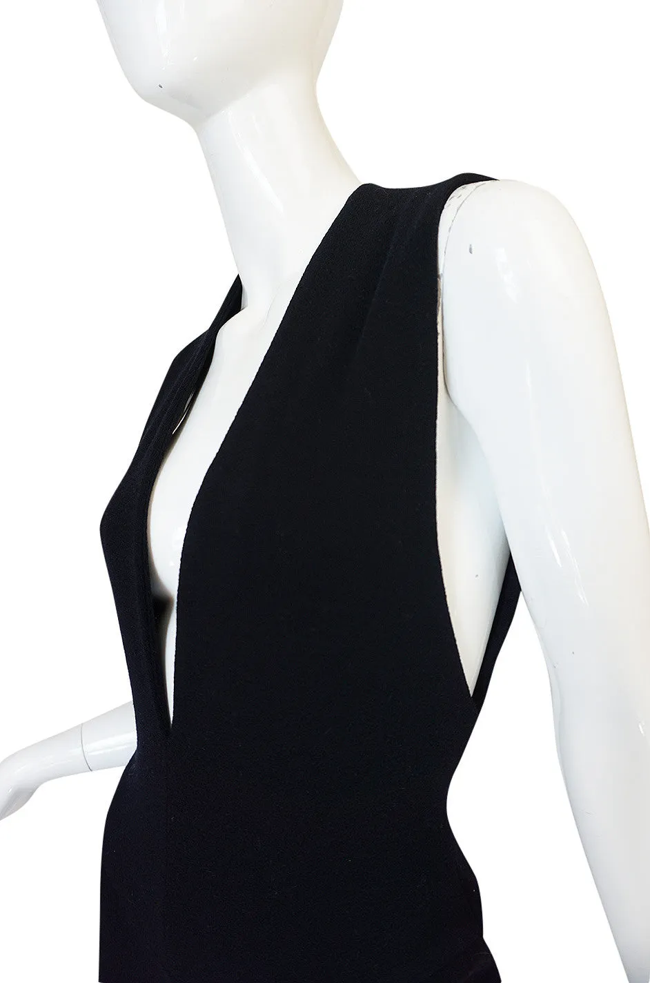 1980s Donna Karan Plunging Stretch Stirrup Pant Jumpsuit