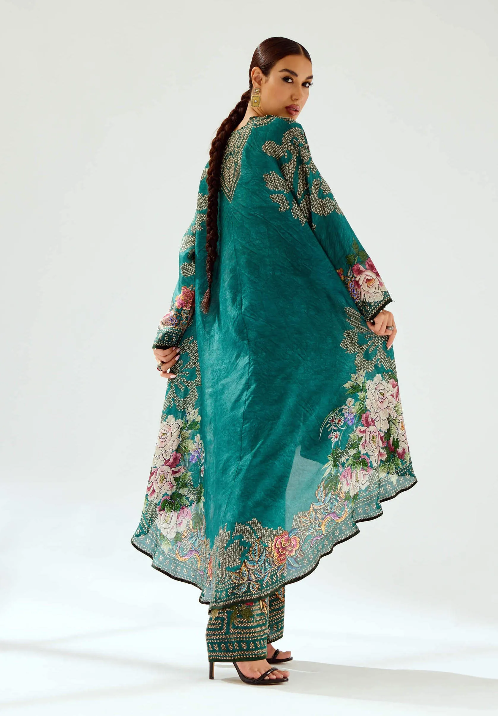 Aarvi teal silk tunic