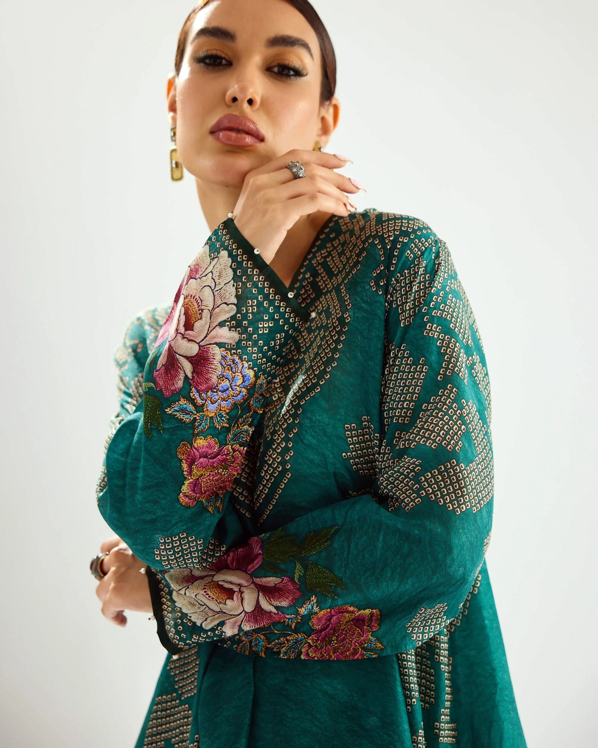 Aarvi teal silk tunic