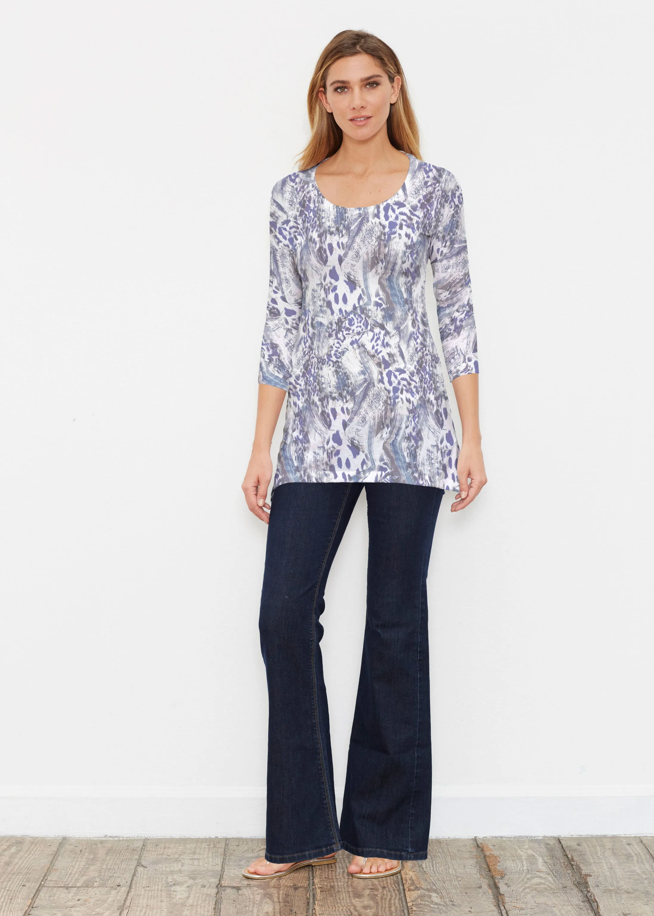 Abstract Leopard (7647) ~ Buttersoft 3/4 Sleeve Tunic