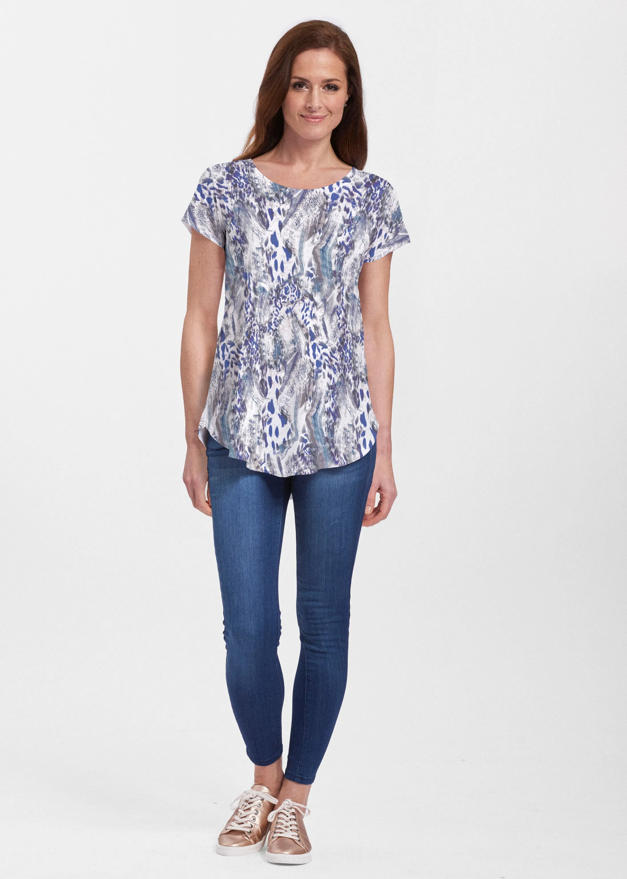 Abstract Leopard (7647) ~ Signature Short Sleeve Scoop Neck Flowy Tunic