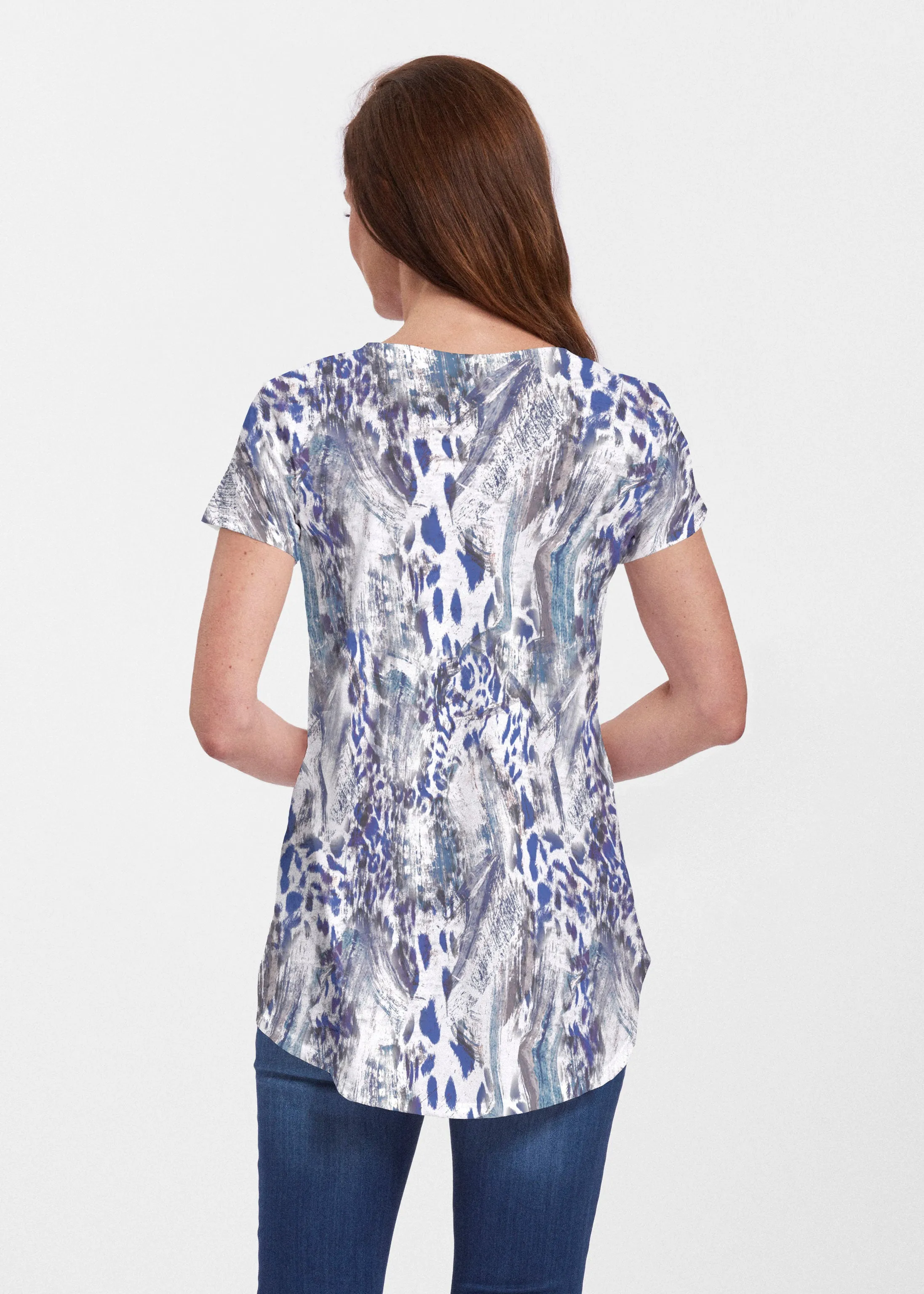 Abstract Leopard (7647) ~ Signature Short Sleeve Scoop Neck Flowy Tunic