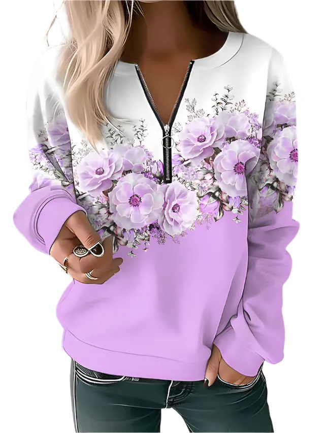 Adelaide – Stylish Floral Zip-up Sweater for Women