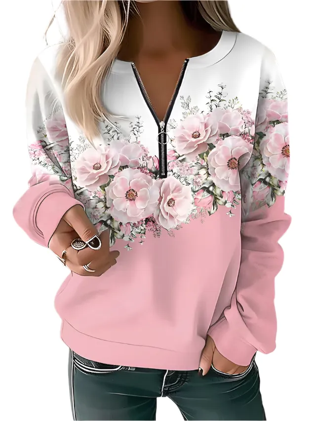 Adelaide – Stylish Floral Zip-up Sweater for Women