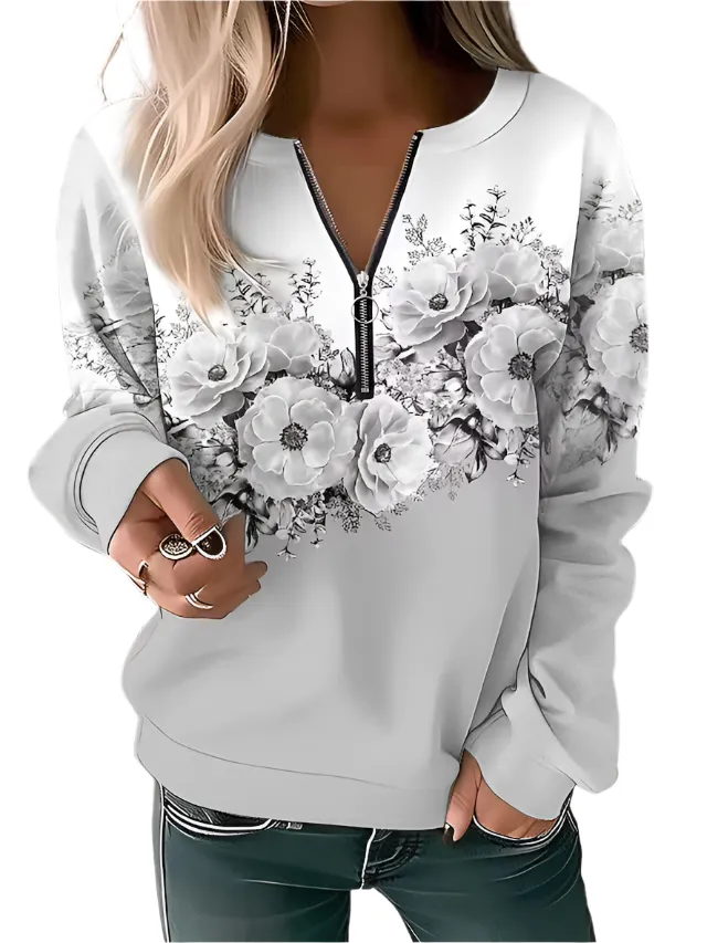 Adelaide – Stylish Floral Zip-up Sweater for Women