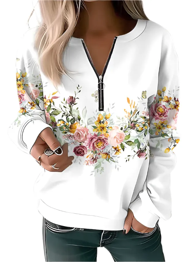 Adelaide – Stylish Floral Zip-up Sweater for Women