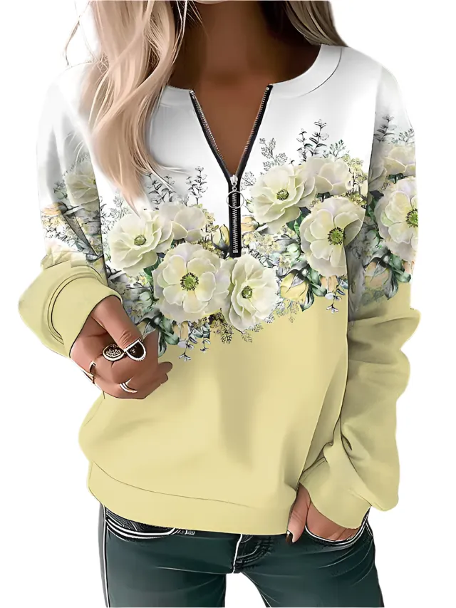 Adelaide – Stylish Floral Zip-up Sweater for Women