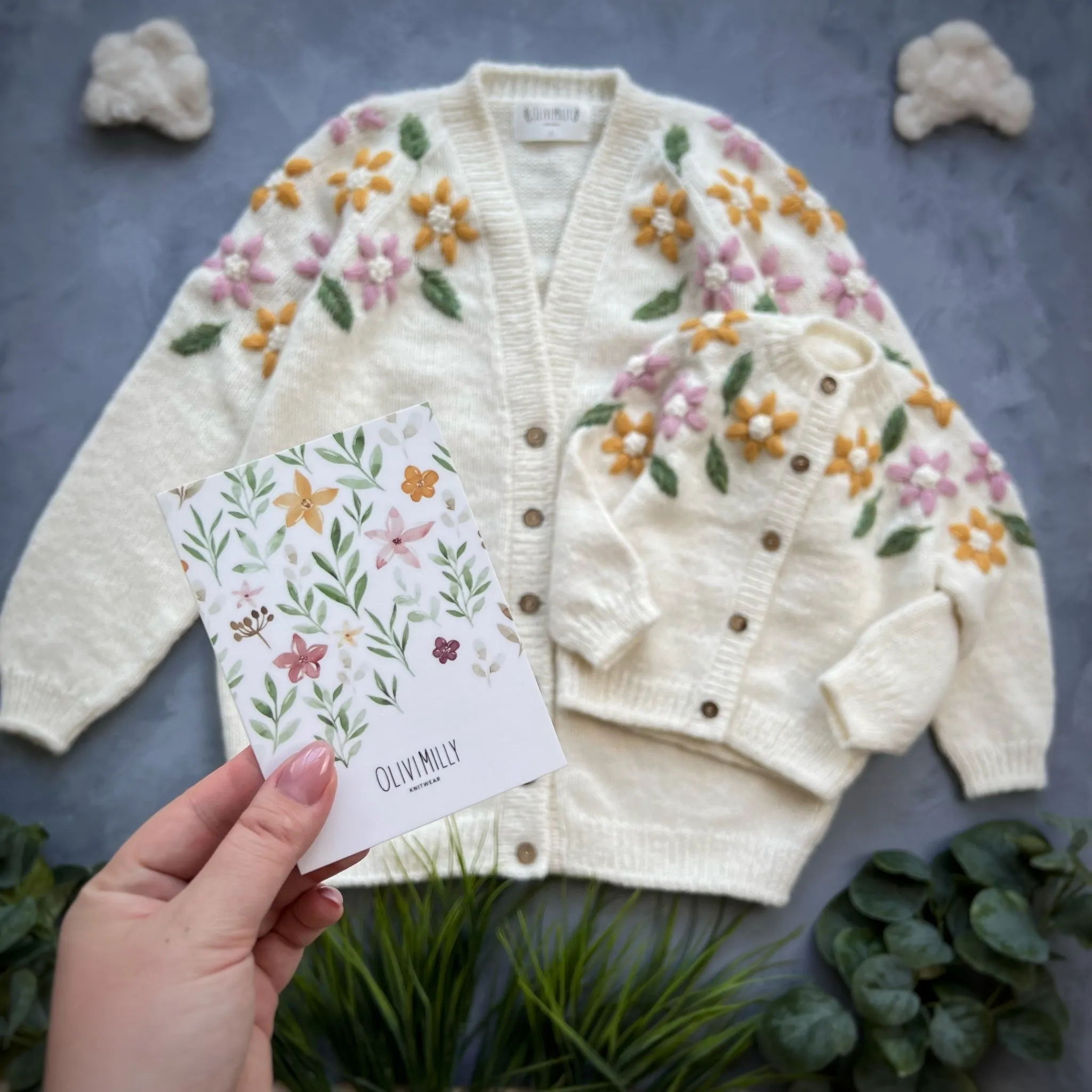 Adult Flower Rain cardigan | off white
