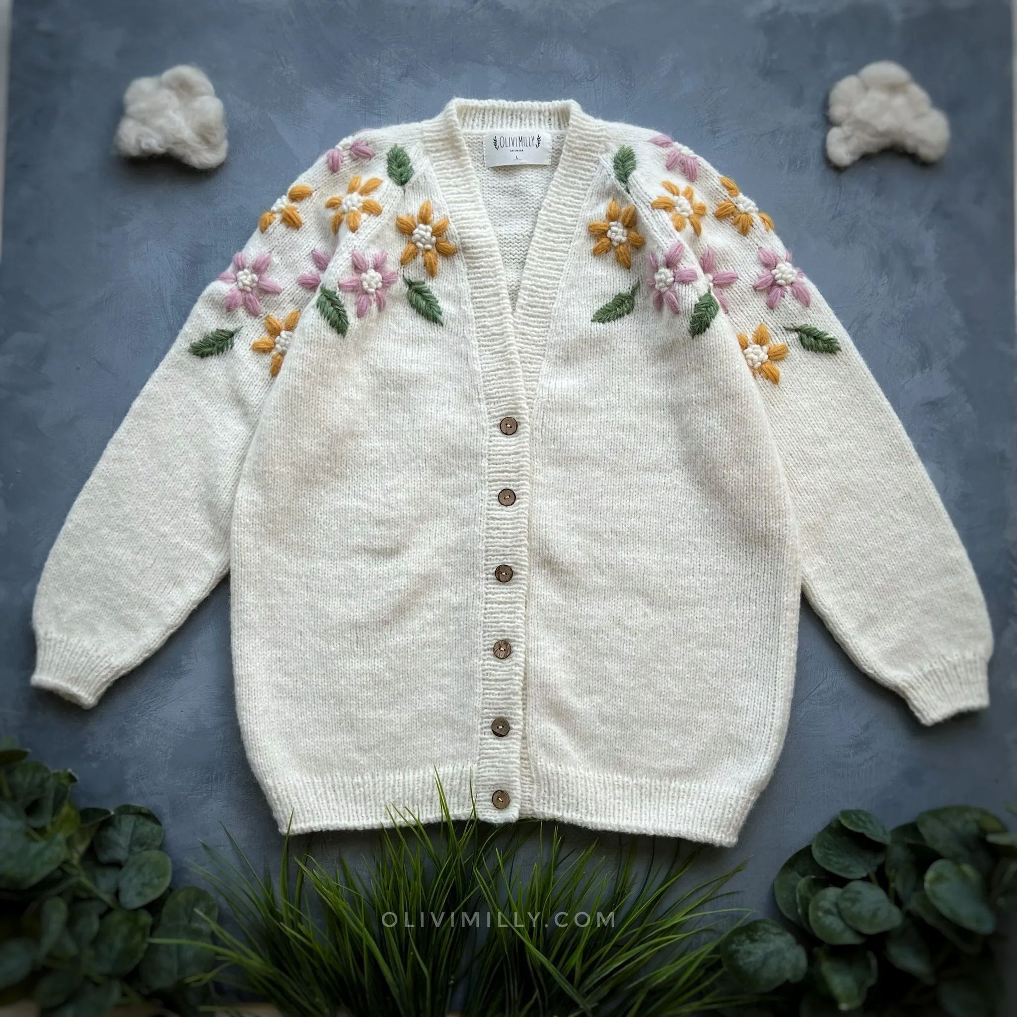 Adult Flower Rain cardigan | off white