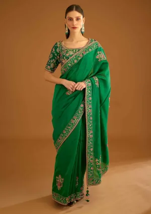 Alpine green zardozi sari and blouse