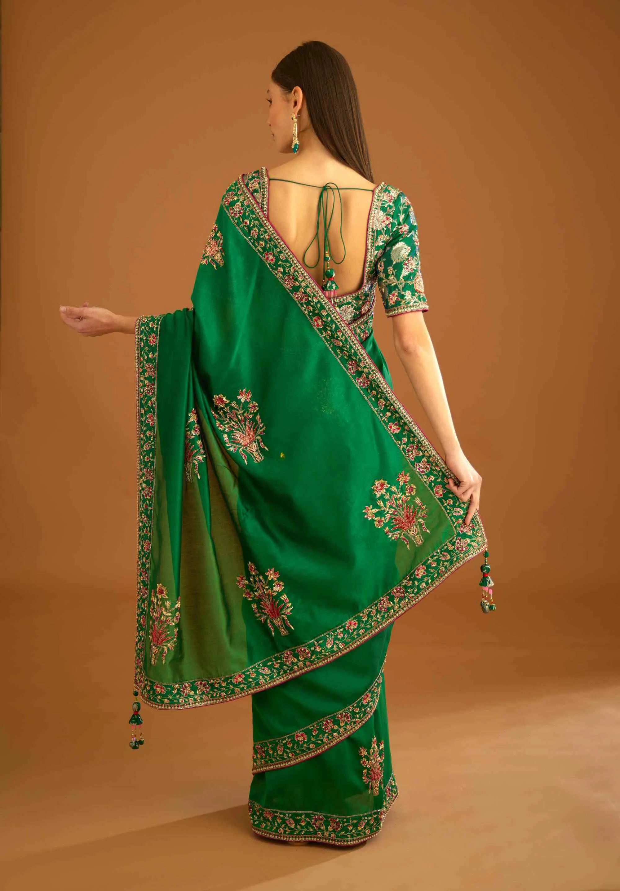 Alpine green zardozi sari and blouse