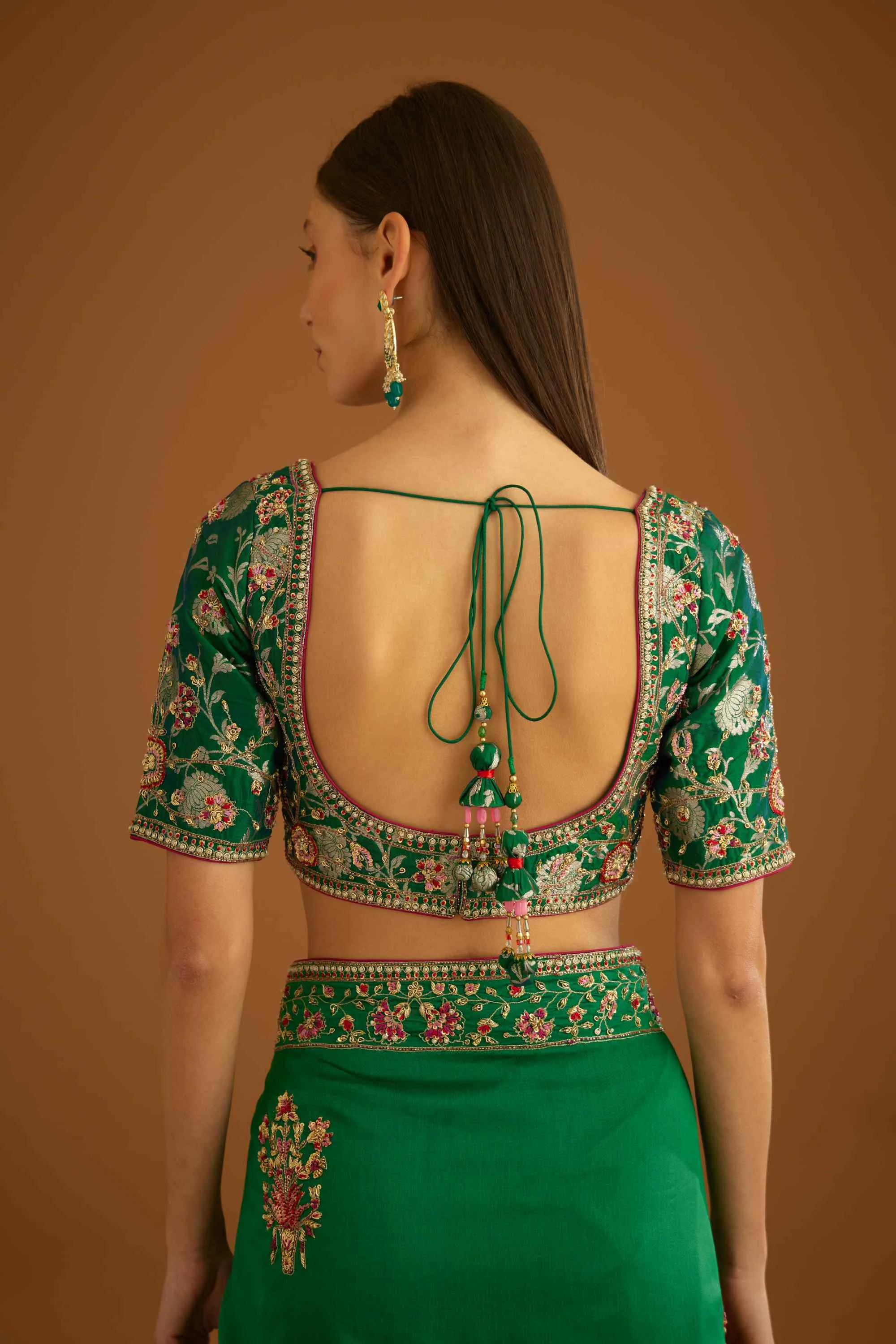 Alpine green zardozi sari and blouse