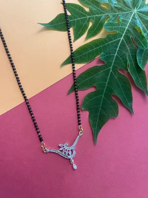 American Diamond Short Mangalsutra Designs Fancy Pendant Simple Black Beads Chain