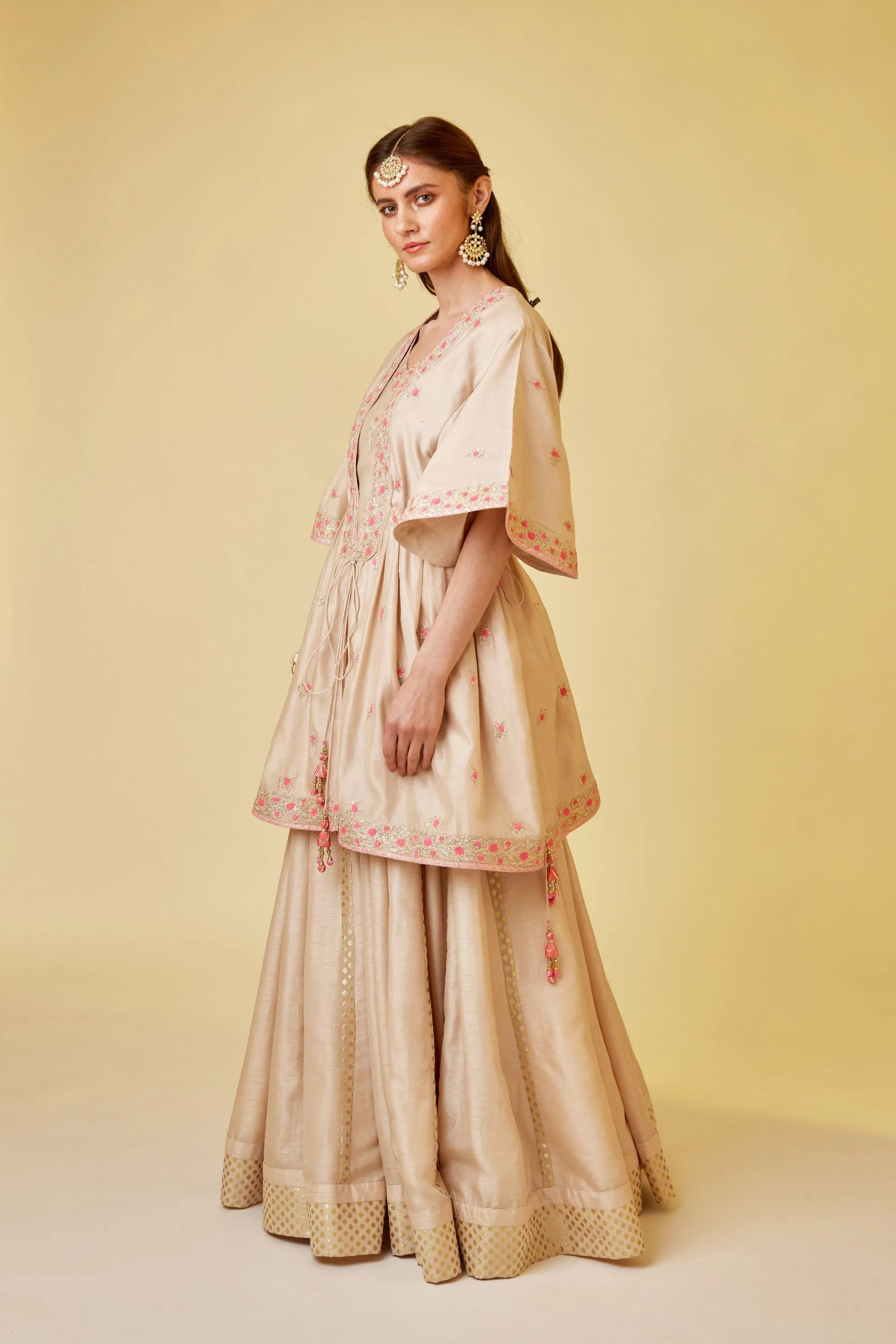 Angora white angrakha and skirt set
