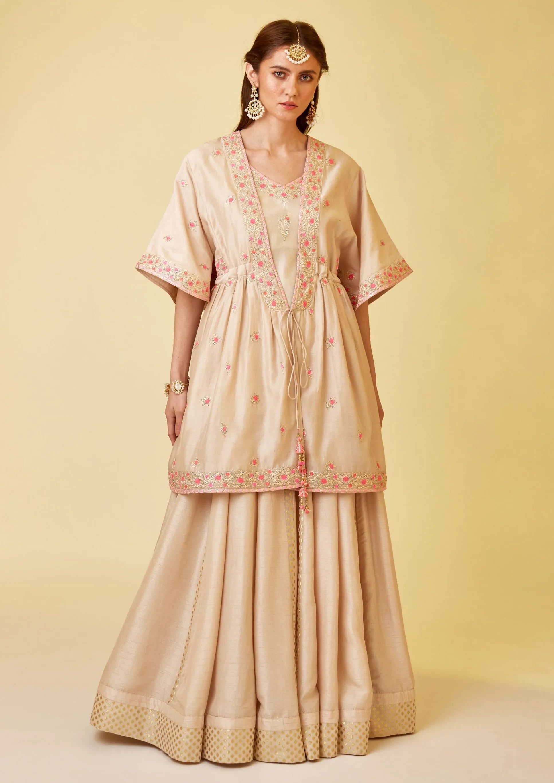 Angora white angrakha and skirt set