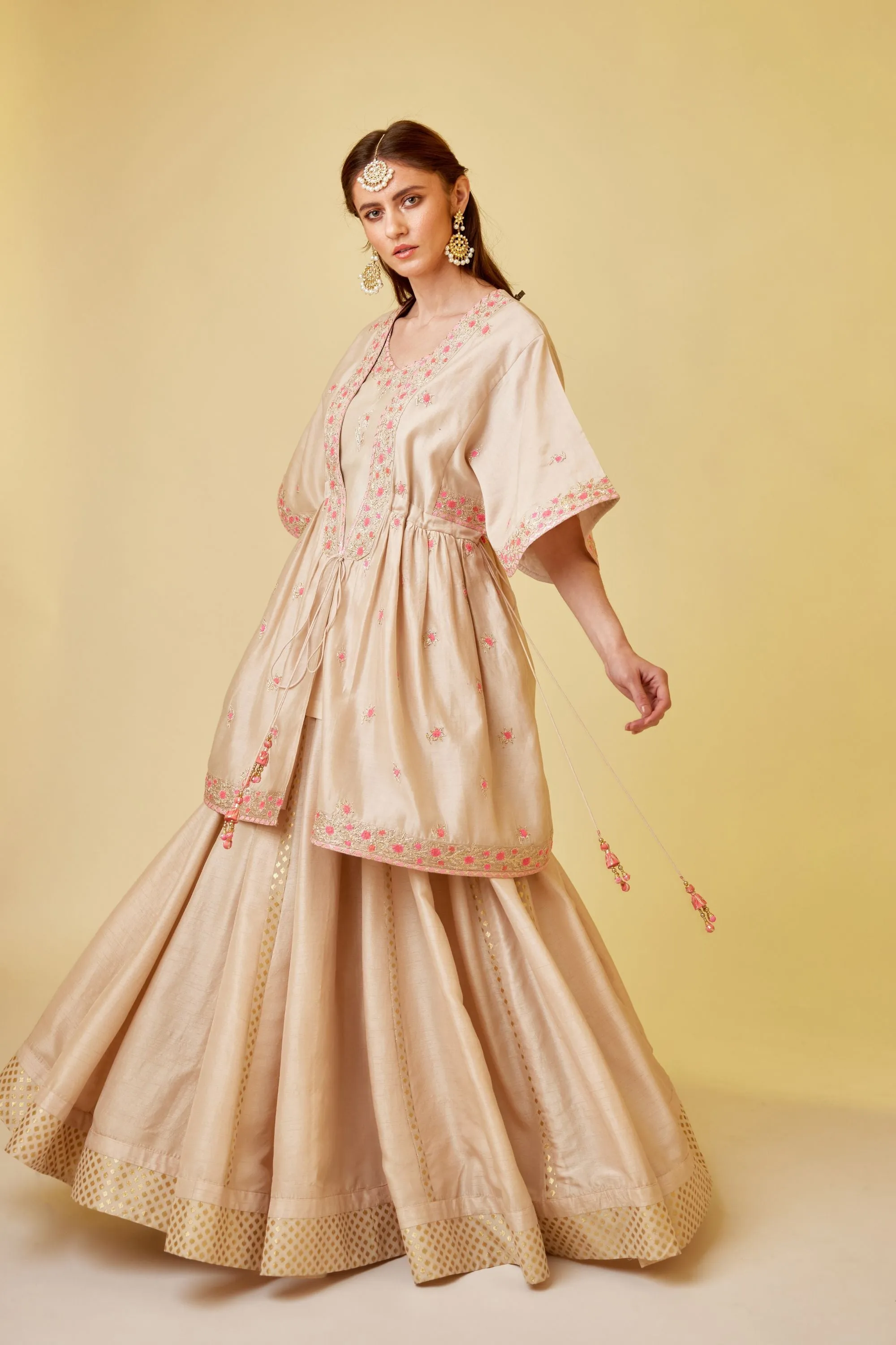 Angora white angrakha and skirt set
