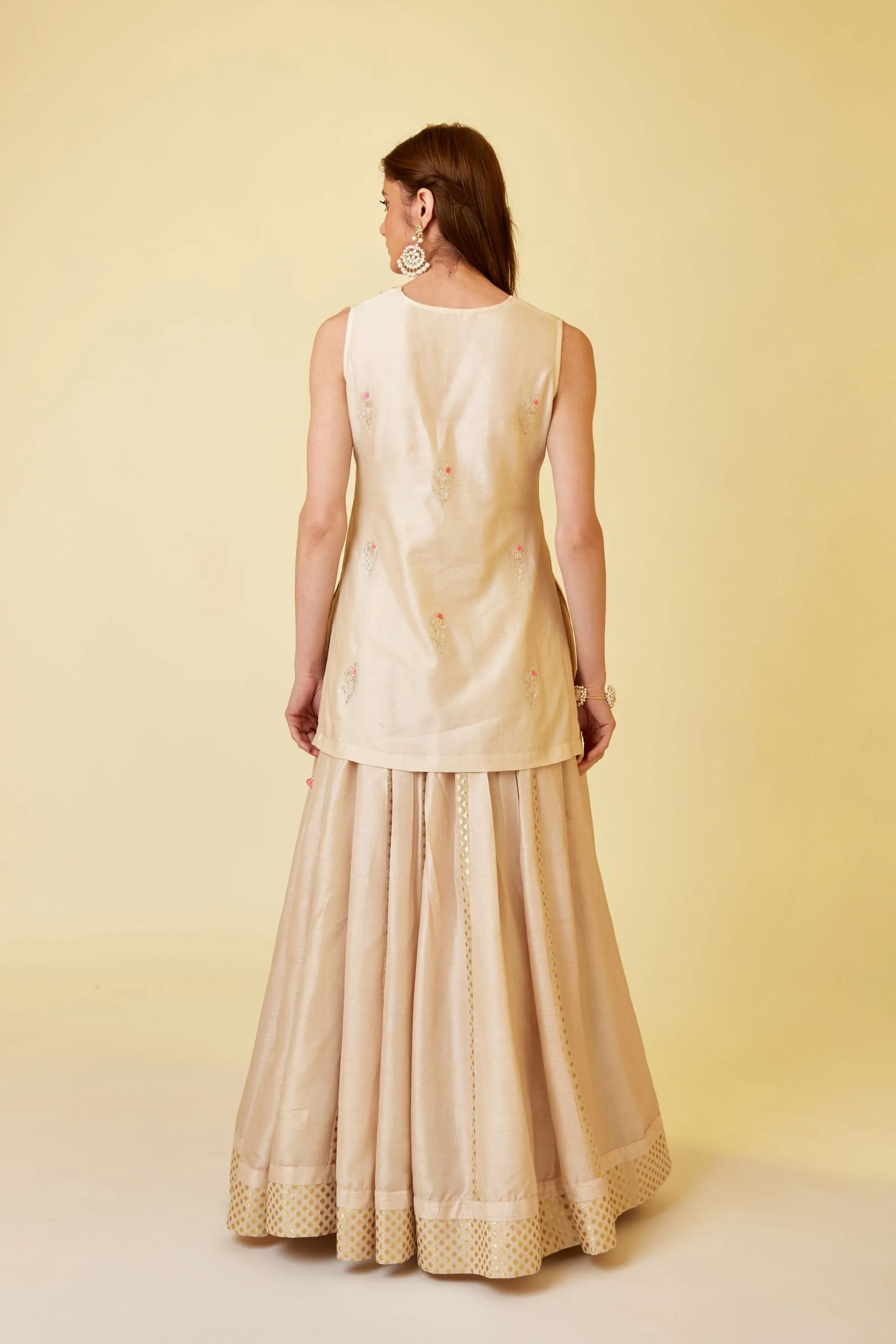 Angora white embroidered kurti and skirt set