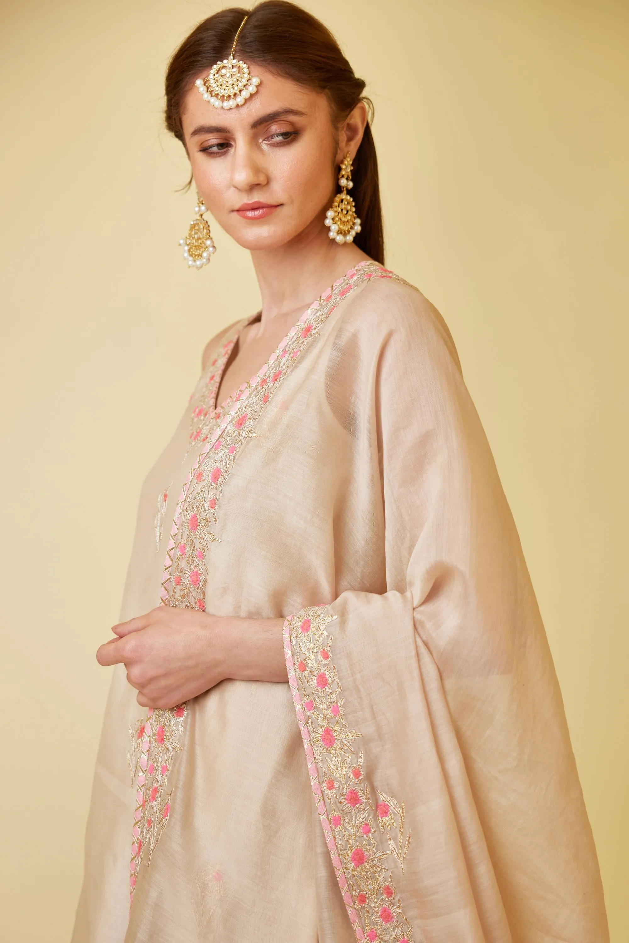 Angora white embroidered kurti and skirt set