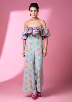 Aqua geometric print jumpsuit