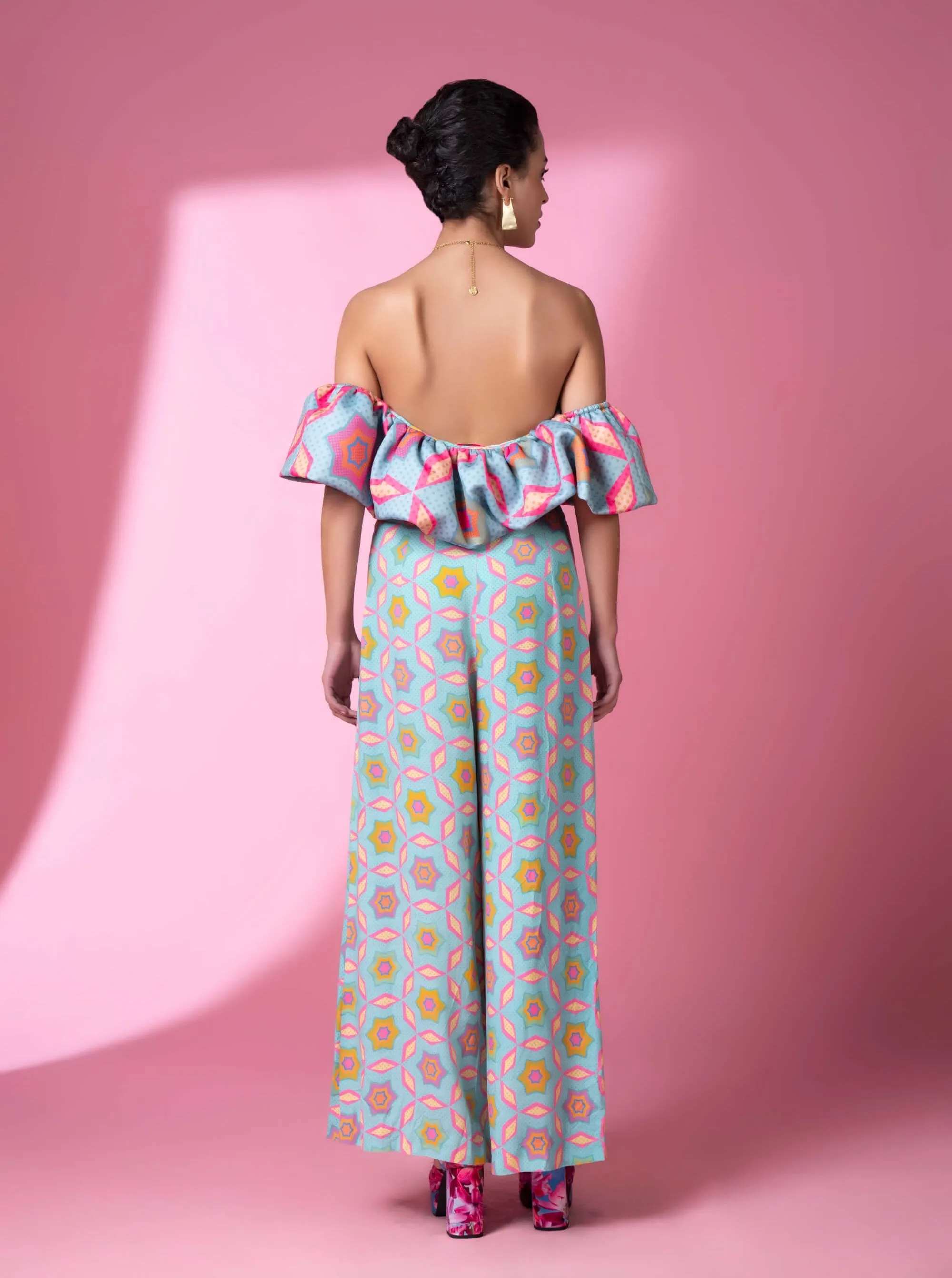 Aqua geometric print jumpsuit