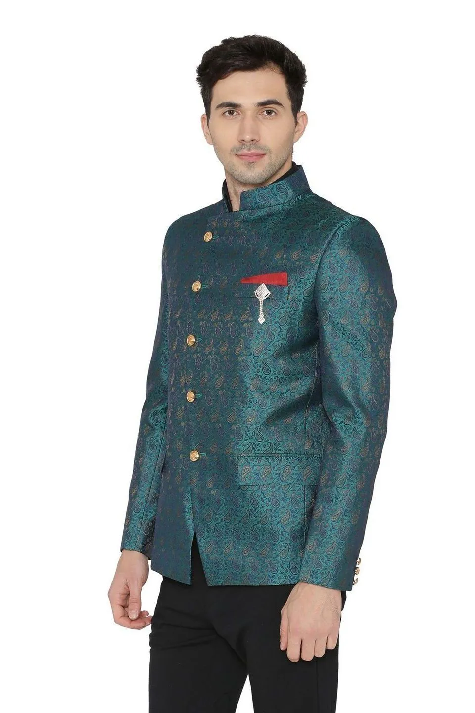 Banarasi Rayon Cotton Green Bandhgala