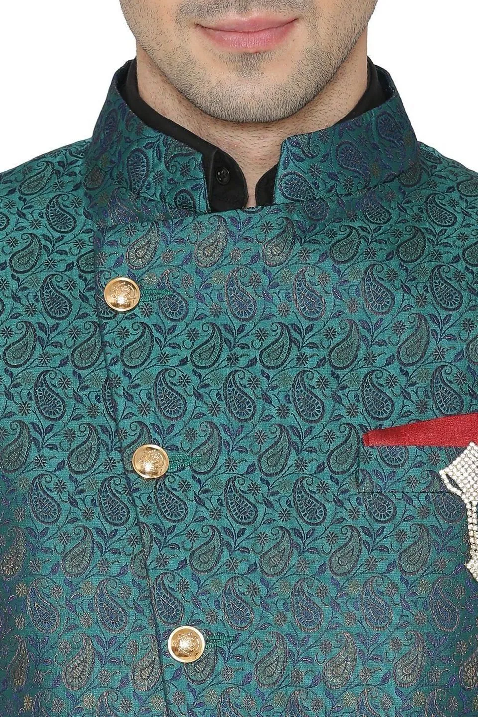 Banarasi Rayon Cotton Green Bandhgala
