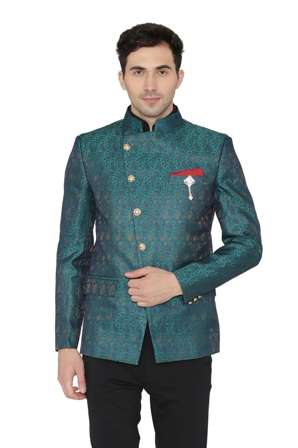 Banarasi Rayon Cotton Green Bandhgala