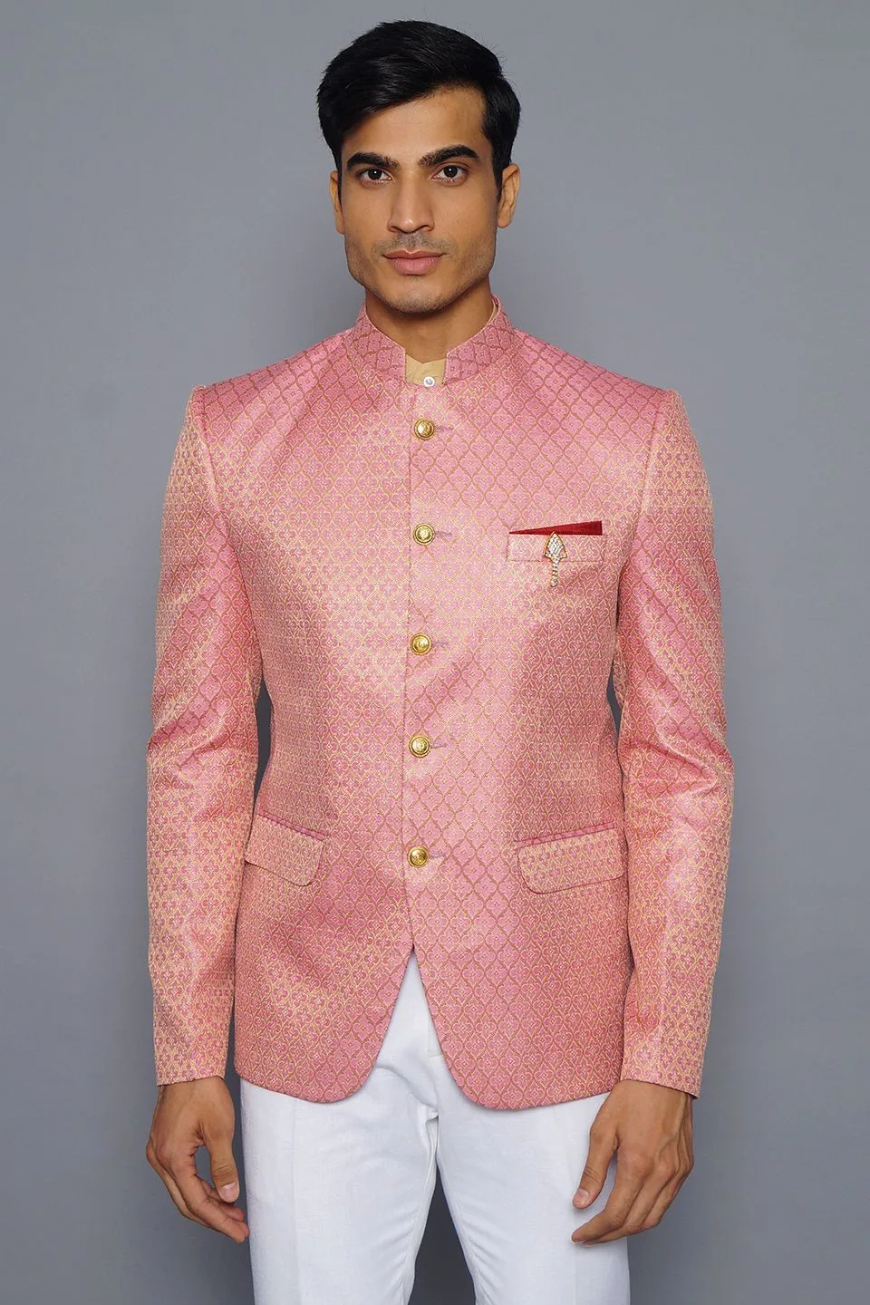 Banarasi Rayon Cotton Pink Bandhgala