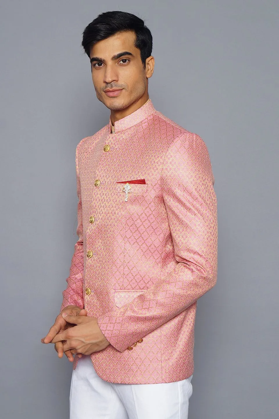 Banarasi Rayon Cotton Pink Bandhgala
