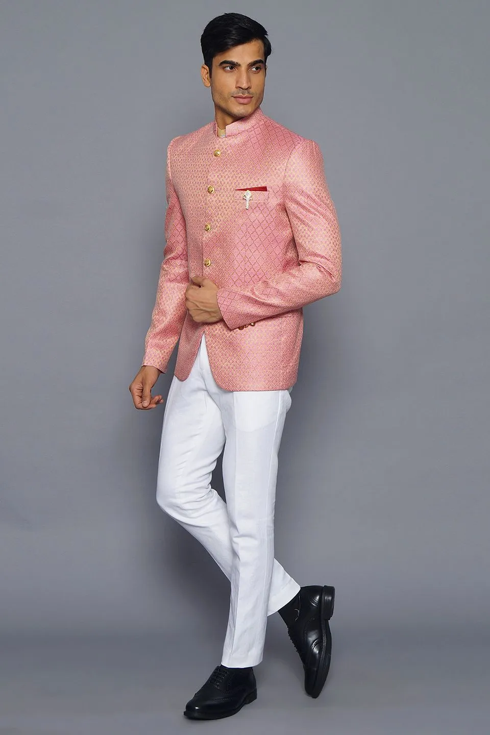 Banarasi Rayon Cotton Pink Bandhgala