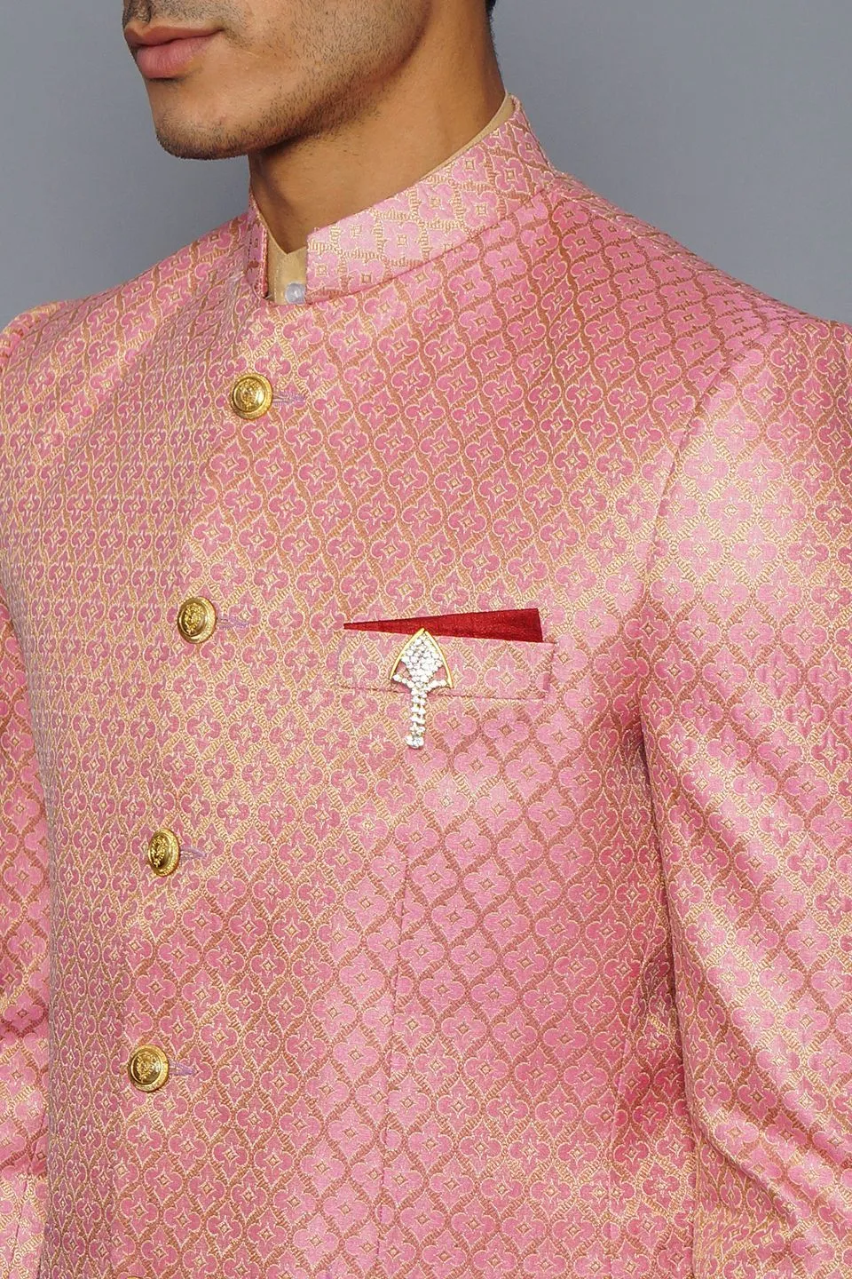 Banarasi Rayon Cotton Pink Bandhgala