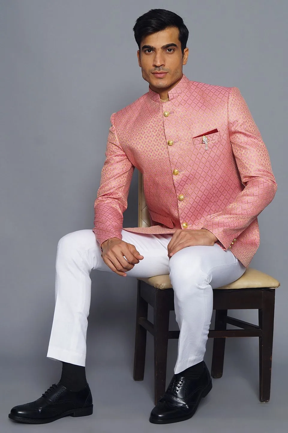 Banarasi Rayon Cotton Pink Bandhgala