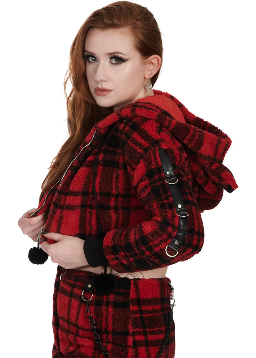 Banned Alternative Eri Tartan Hoodie Black Red