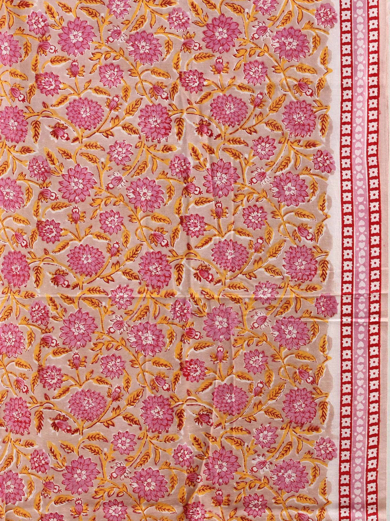 Beige Pink White Hand Block Printed Cotton Suit-Salwar Fabric With Chiffon Dupatta (Set of 3) - SU01HB450