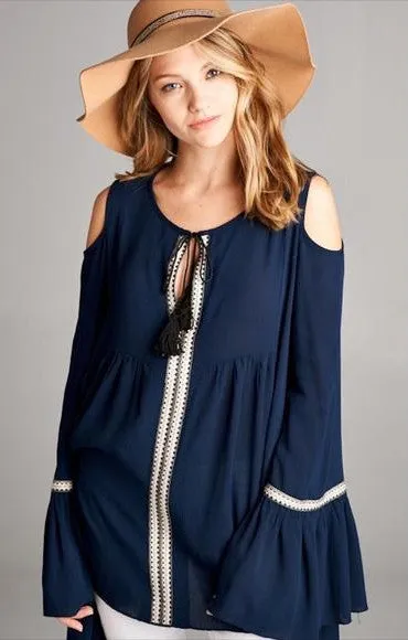 BELL SLEEVE TUNIC BLUE-
