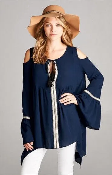 BELL SLEEVE TUNIC BLUE-