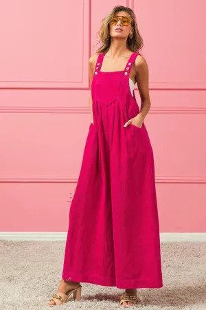 BiBi Vintage Washed Corduroy Wide Leg Overalls