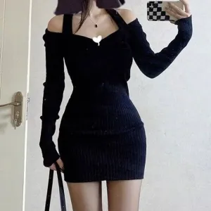 Black Cold Shoulder Bodycon Dress