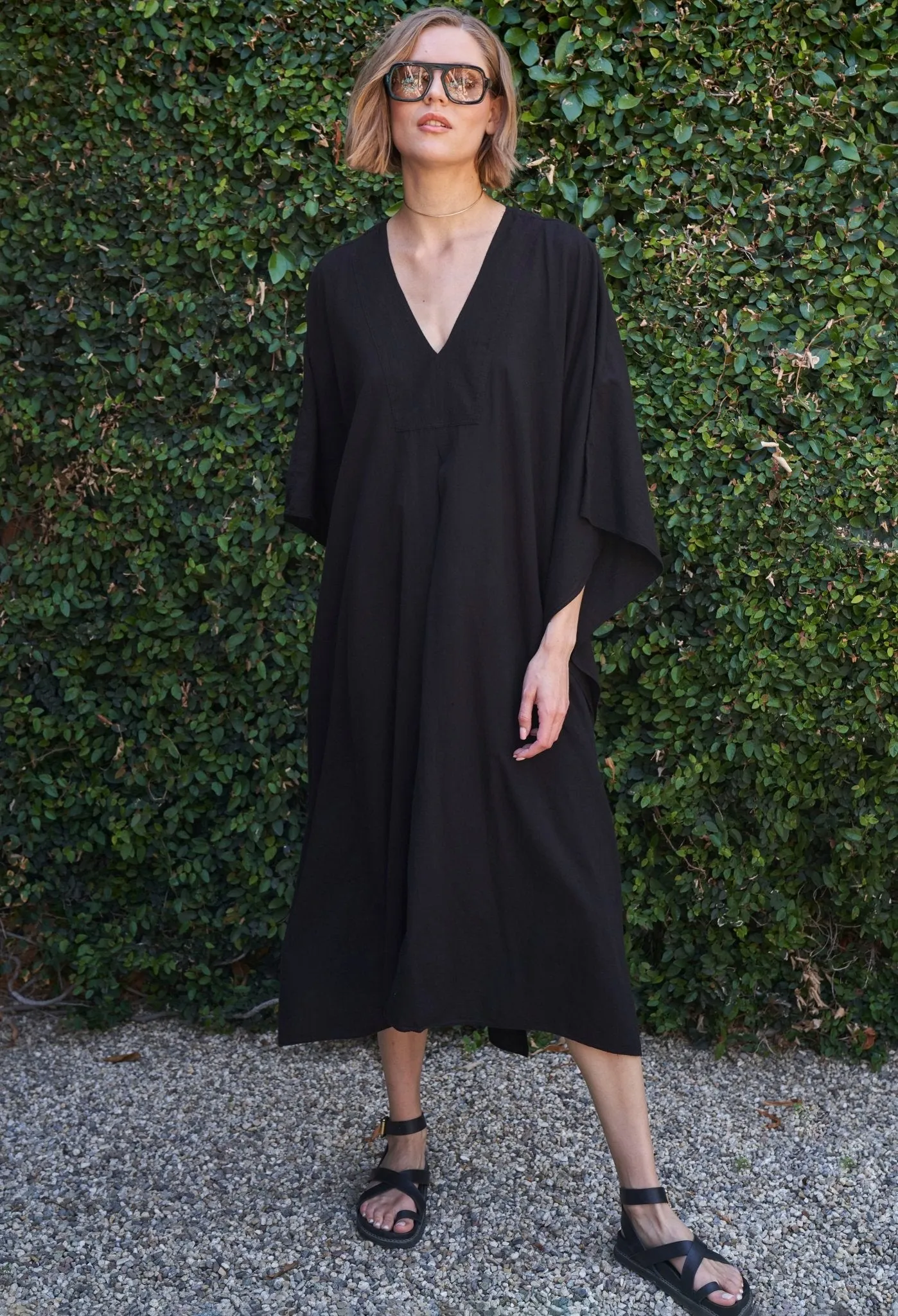 Black Cotton Midi Caftan