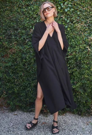 Black Cotton Midi Caftan