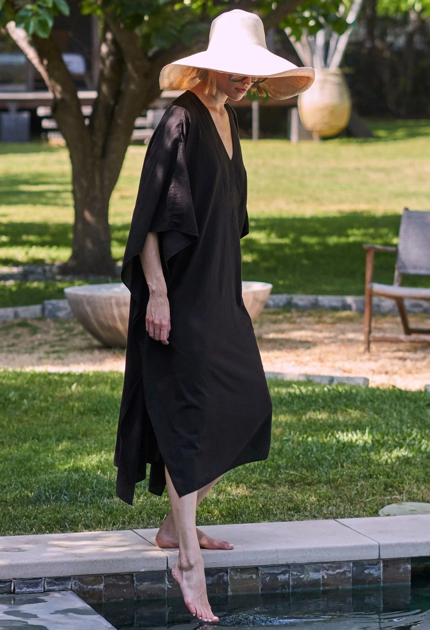 Black Cotton Midi Caftan