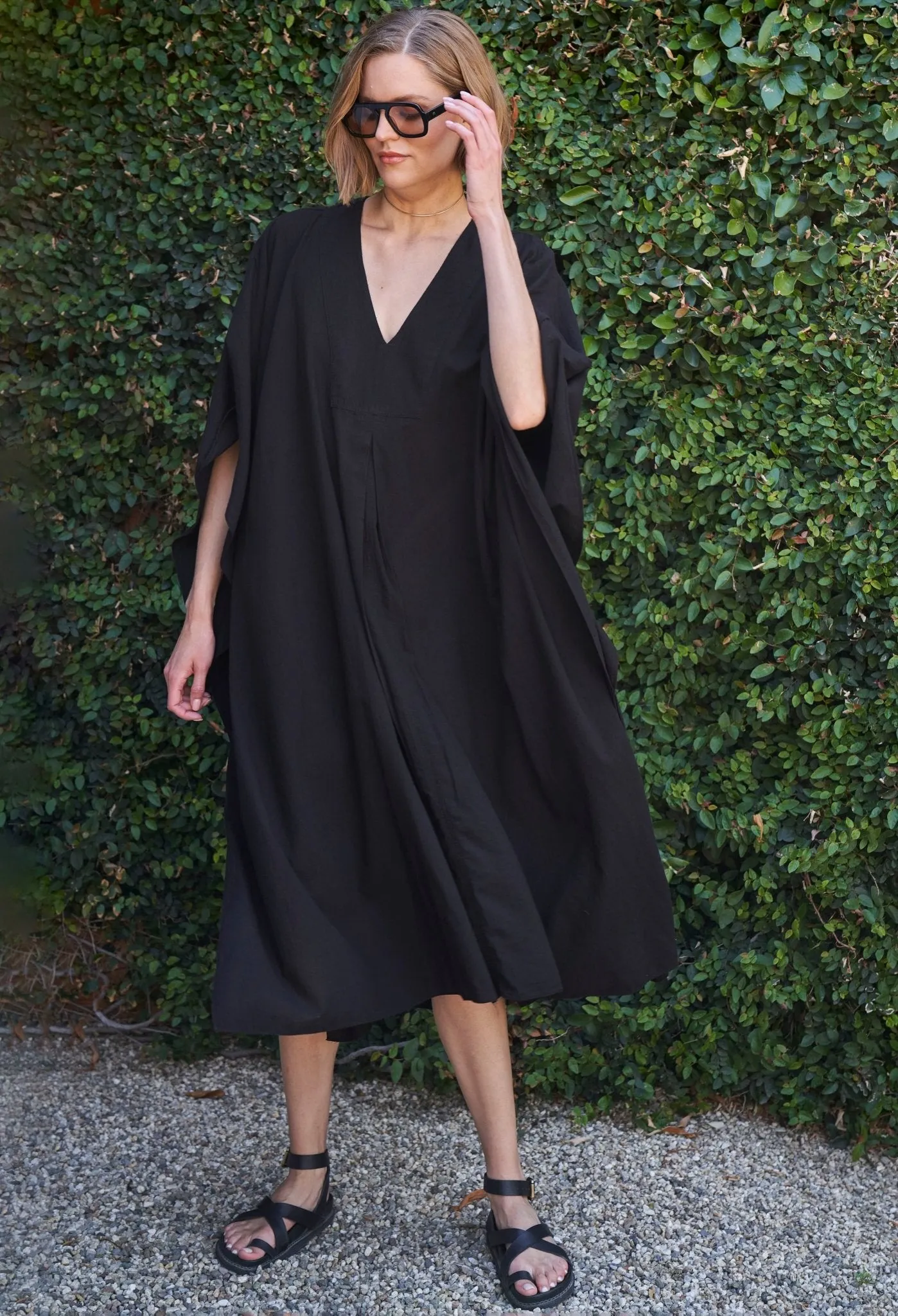 Black Cotton Midi Caftan