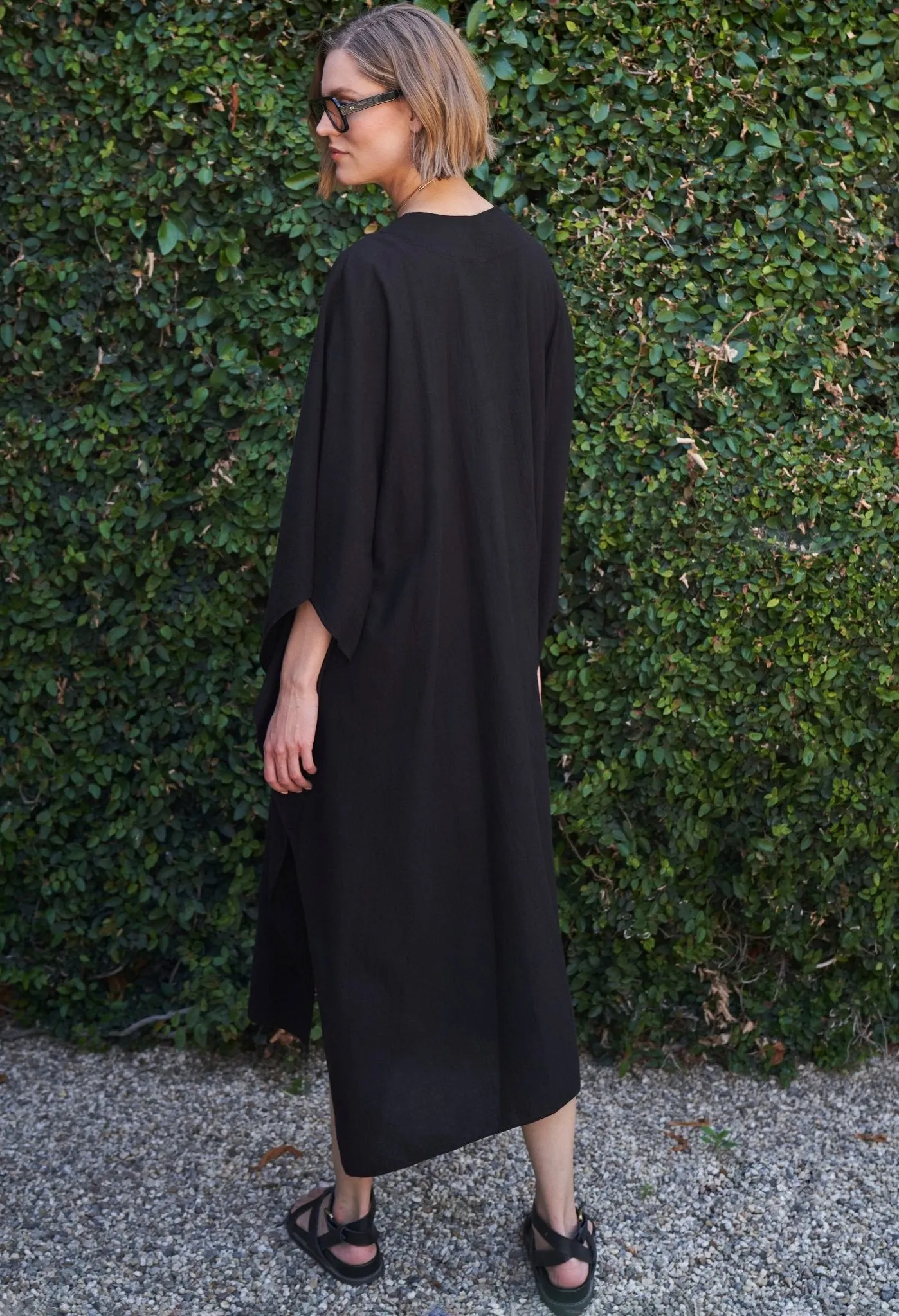 Black Cotton Midi Caftan