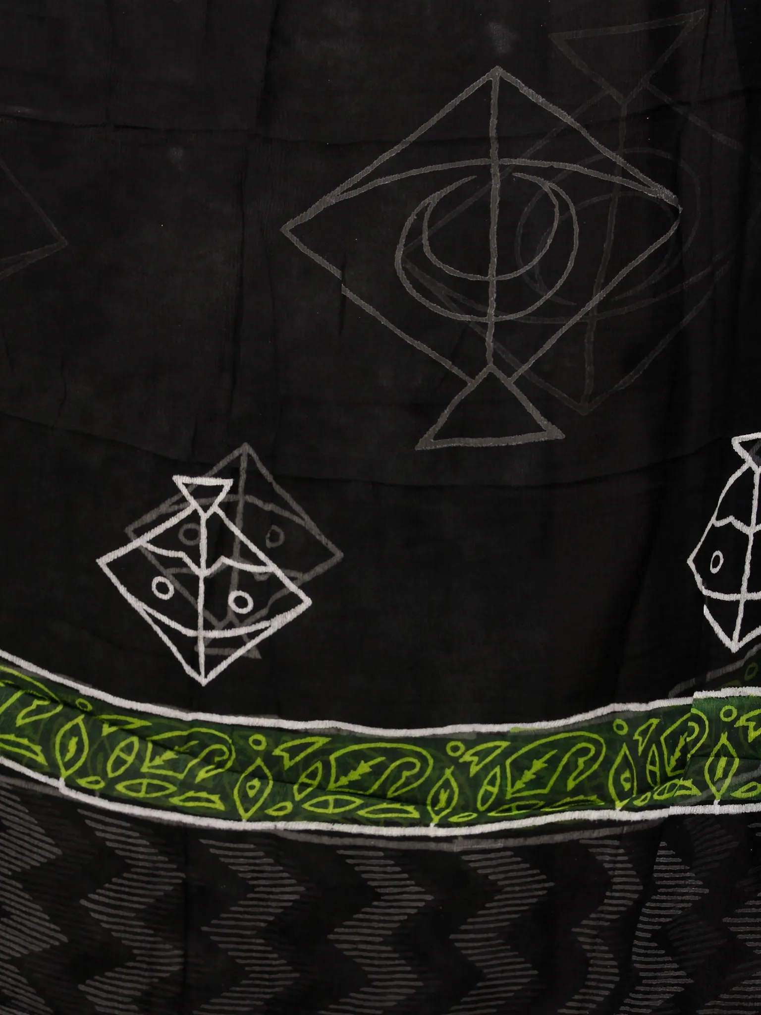 Black Lime Green White Hand Block Printed Cotton Suit-Salwar Fabric With Chiffon Dupatta (Set of 3) - SU01HB337