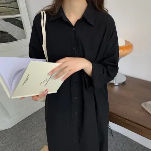 Black Longline Button Down Shirt Dress