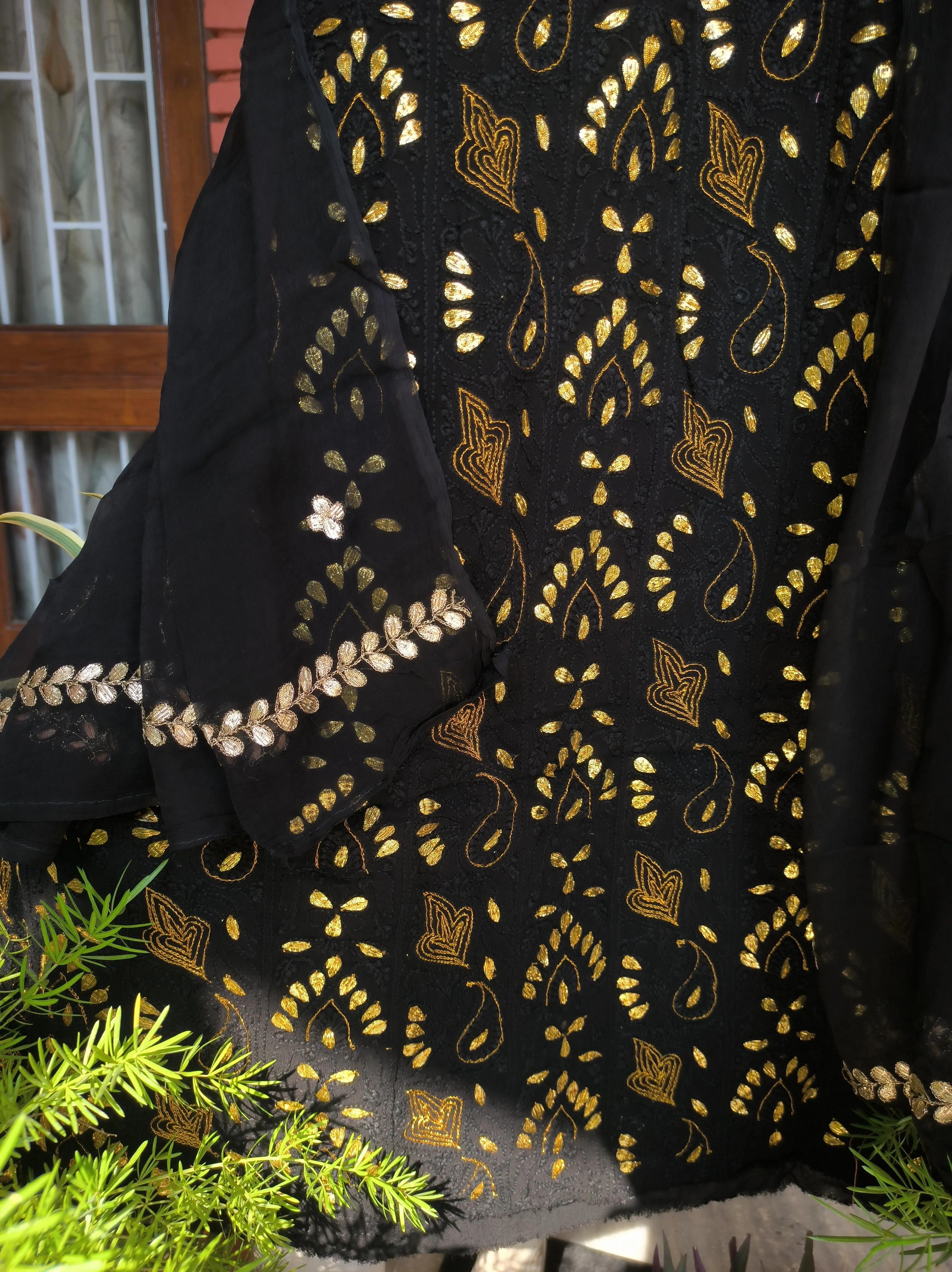 Black Lucknowi Chikankari Gota Patti Salwar Suit(Dress Material)