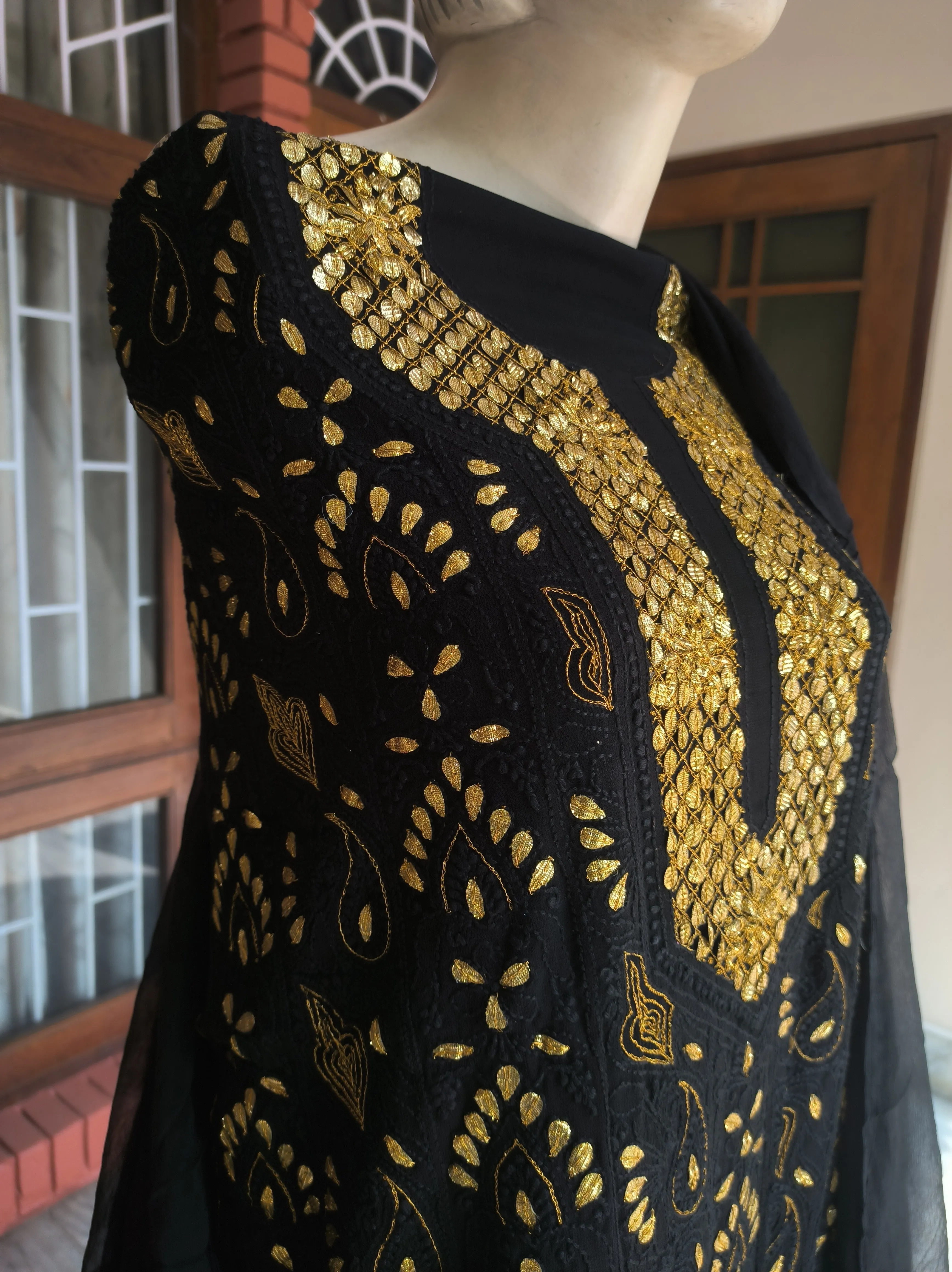 Black Lucknowi Chikankari Gota Patti Salwar Suit(Dress Material)