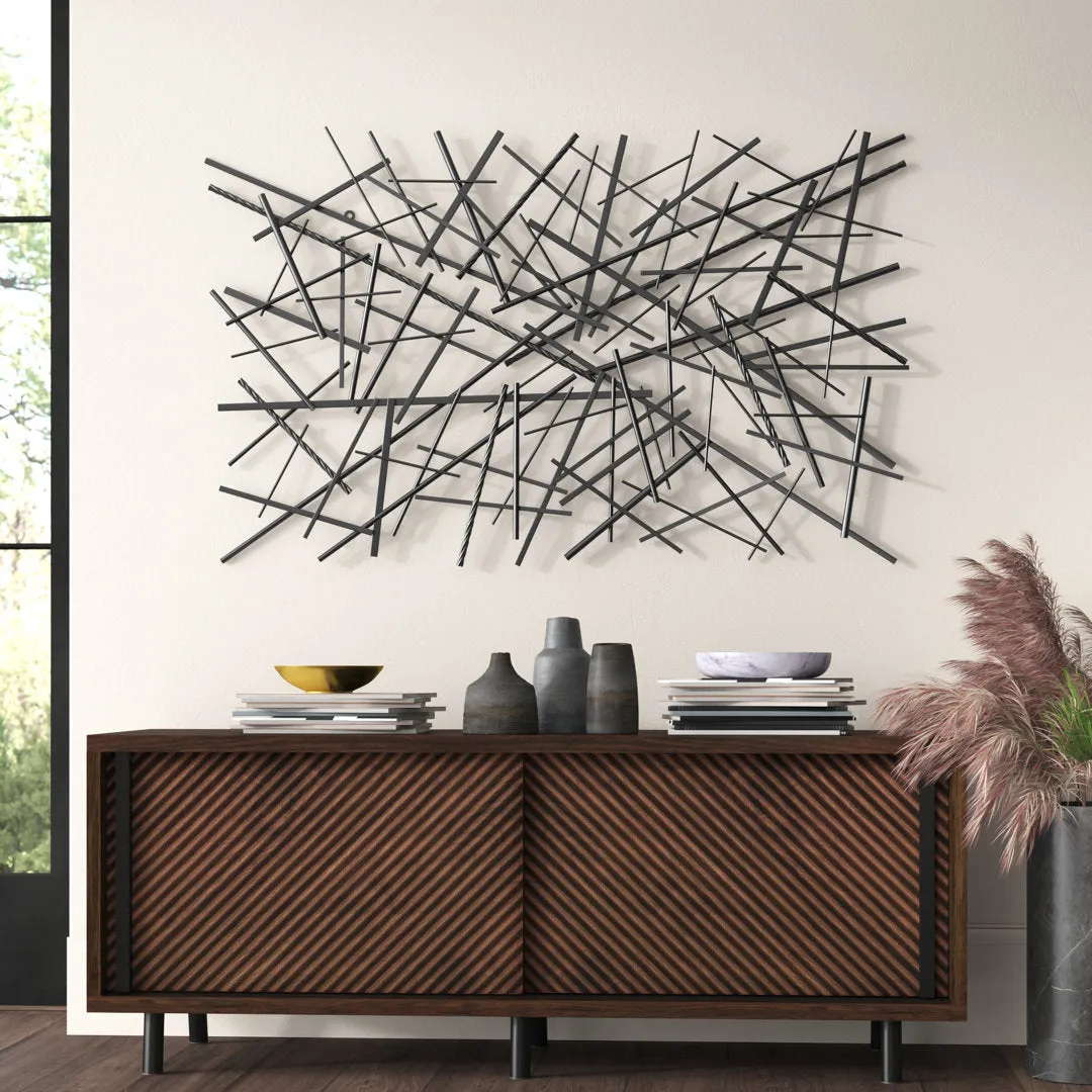 Black Metal Overlapping Lines Geometric Home Wall Decor Mercury Row®