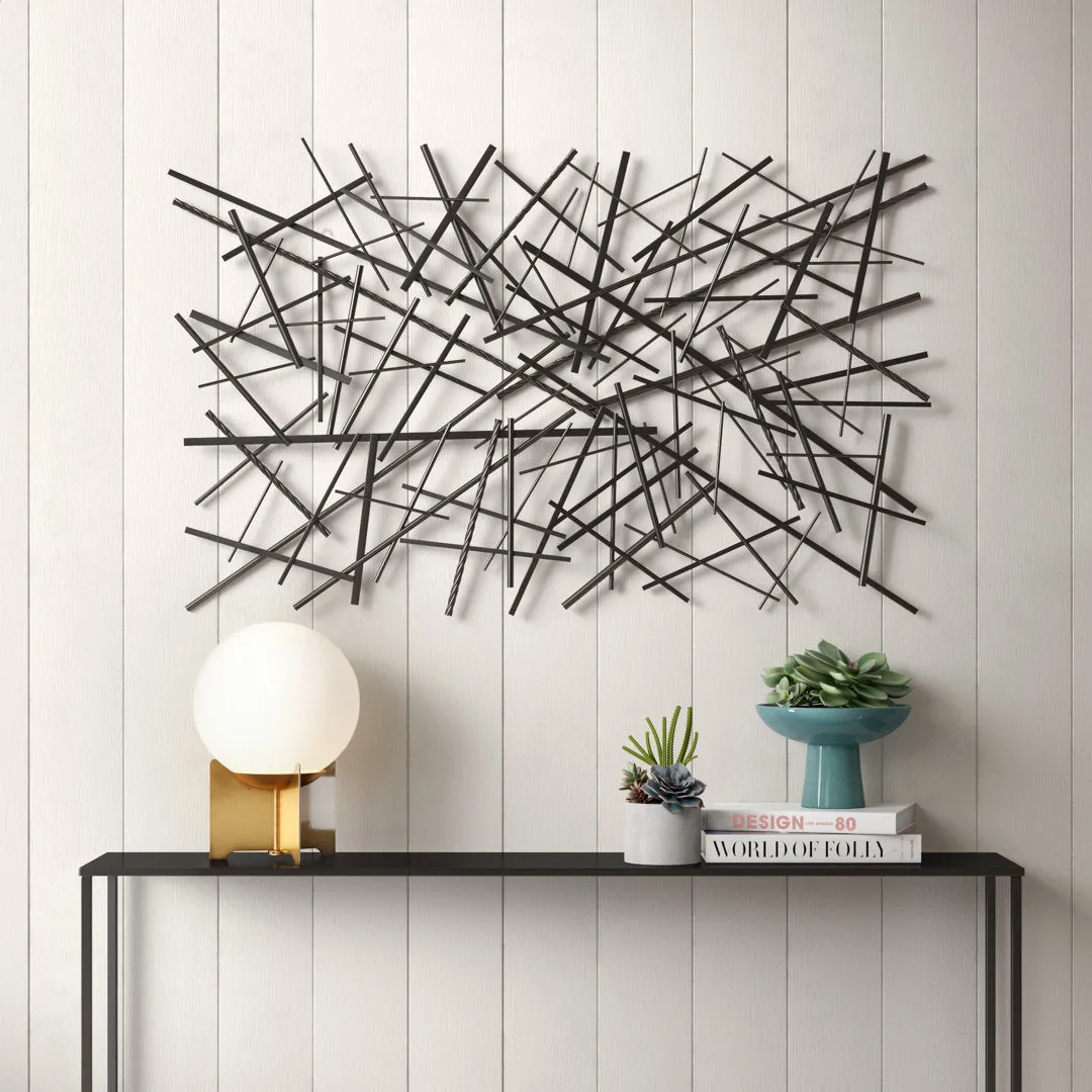 Black Metal Overlapping Lines Geometric Home Wall Decor Mercury Row®