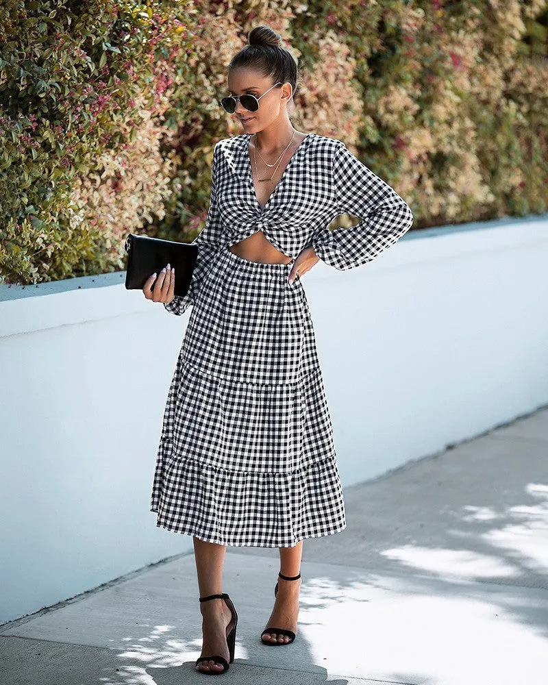 Black Midi Dress With Waist Cutout Detail
